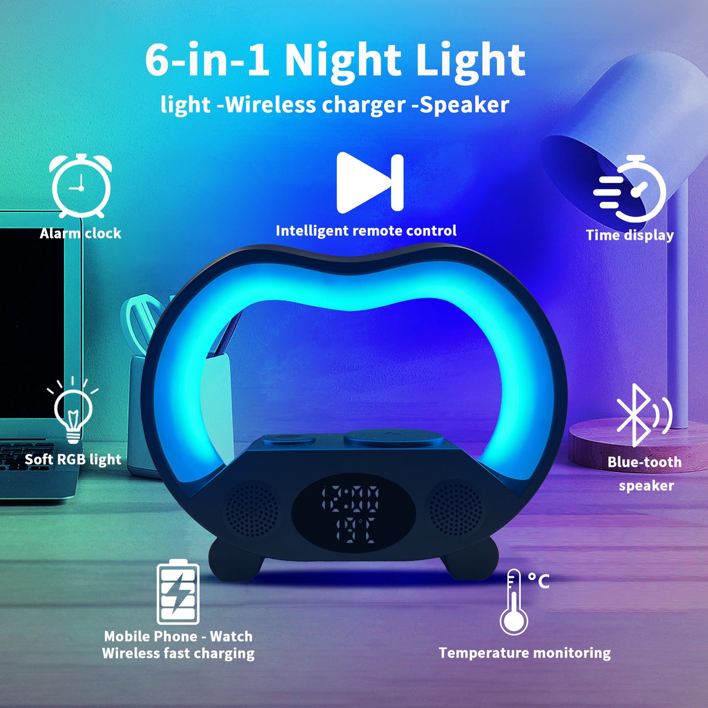 Intelligent LED bordslampa 2024 med mobil/Klocks laddare