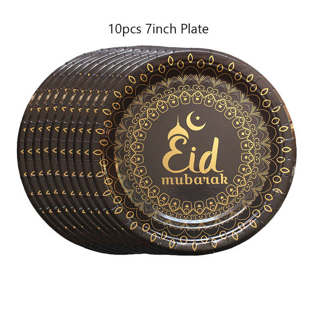 Ny EID Mubarak Engångstallrik Vit Svart Ramadan