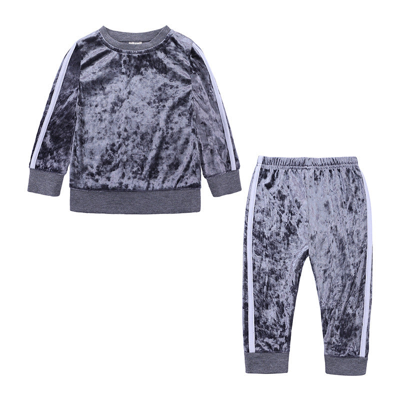 Barns höstmodestil rosa Velvet 2-delat set